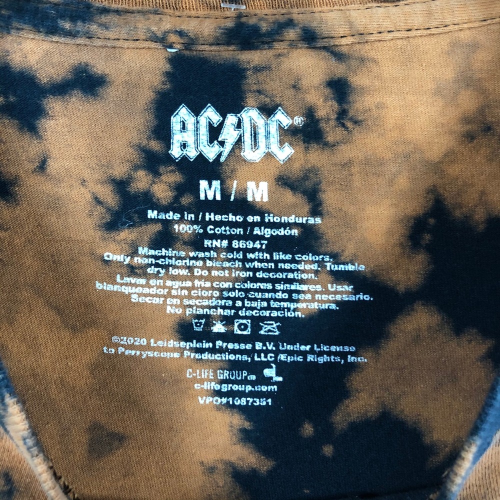 ACDC Highway to Hell T Shirt Mens Medium Black Orange Bleach Tie Dye Graphic Tee - Picture 4 of 6